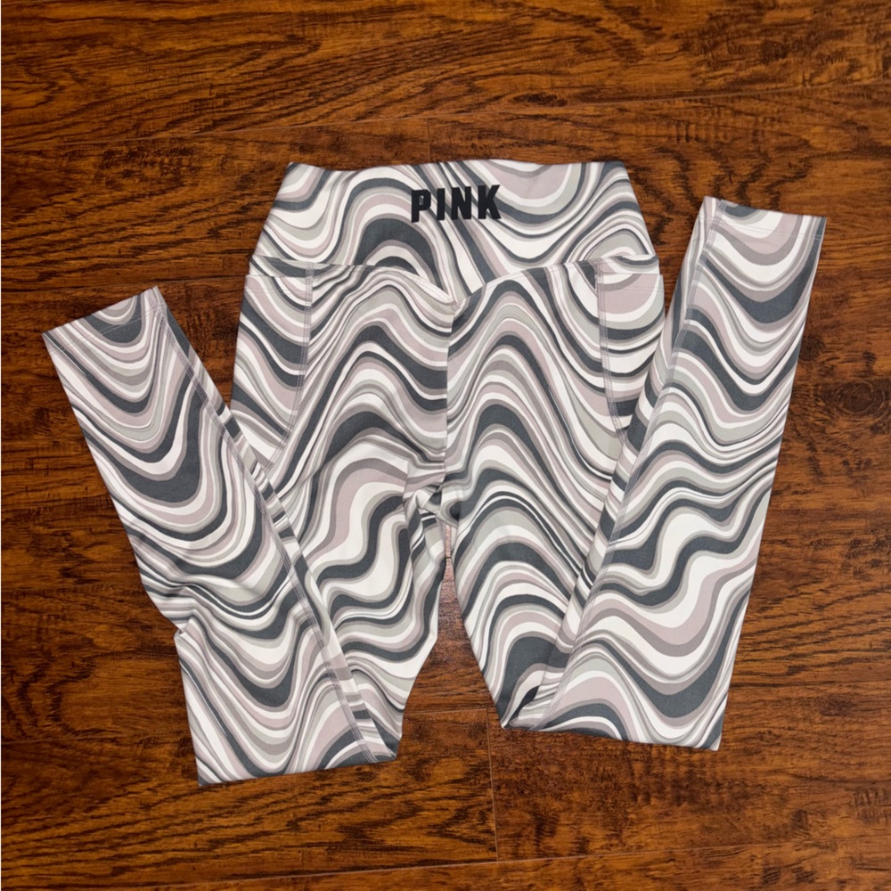 PINK Active Victoria’s Secret Leggings Gray White Marble Wave Swirl Soft Tights